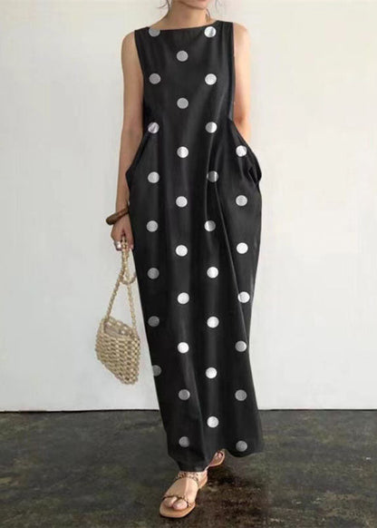 Grace Blue Flowers Print Pockets Long Dresses Sleeveless