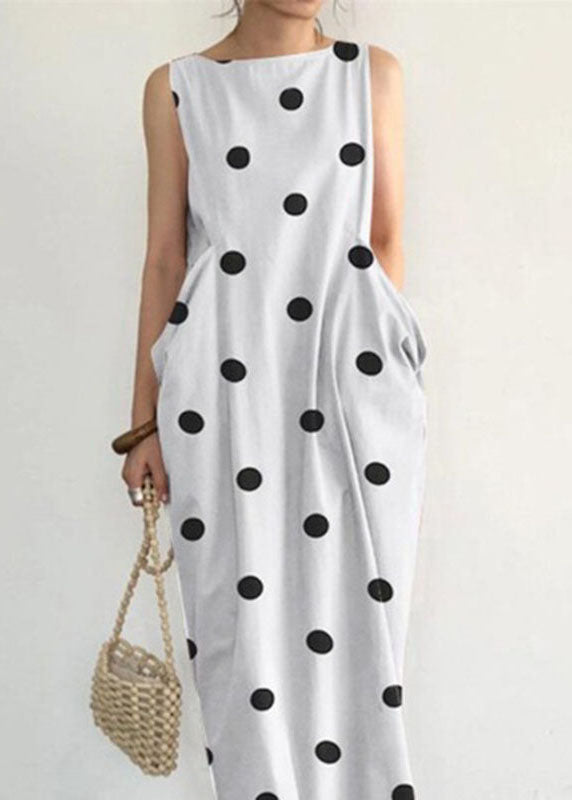 Black Dot Print Pockets Long Dresses Sleeveless