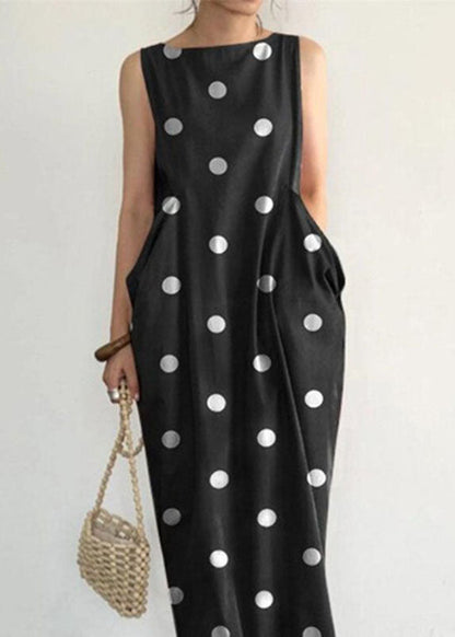 Grace Blue Flowers Print Pockets Long Dresses Sleeveless