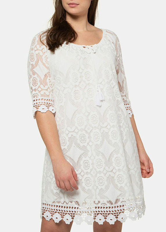 Black Hollow Out Party Lace Mid Dress Half Sleeve