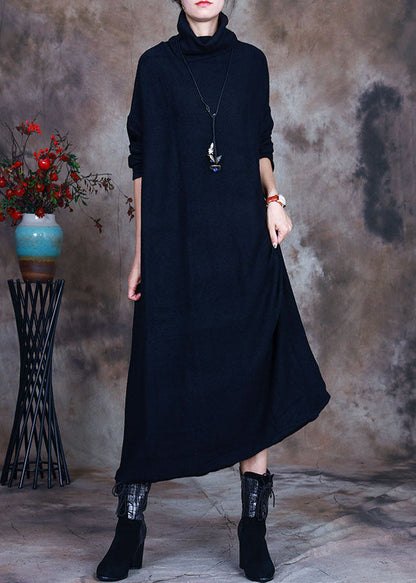 Black Knit Warm Long Dresses Spring