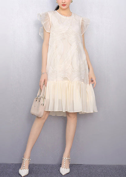 Black O Neck Wrinkled Tulle Patchwork Dress Summer