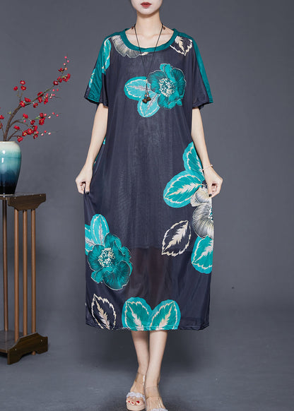 Black Oversized Print Silk Maxi Dresses Summer