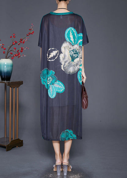 Black Oversized Print Silk Maxi Dresses Summer