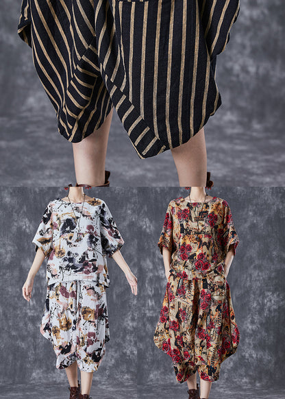 Black Oversized Striped Linen Sets 2 Pieces Summer