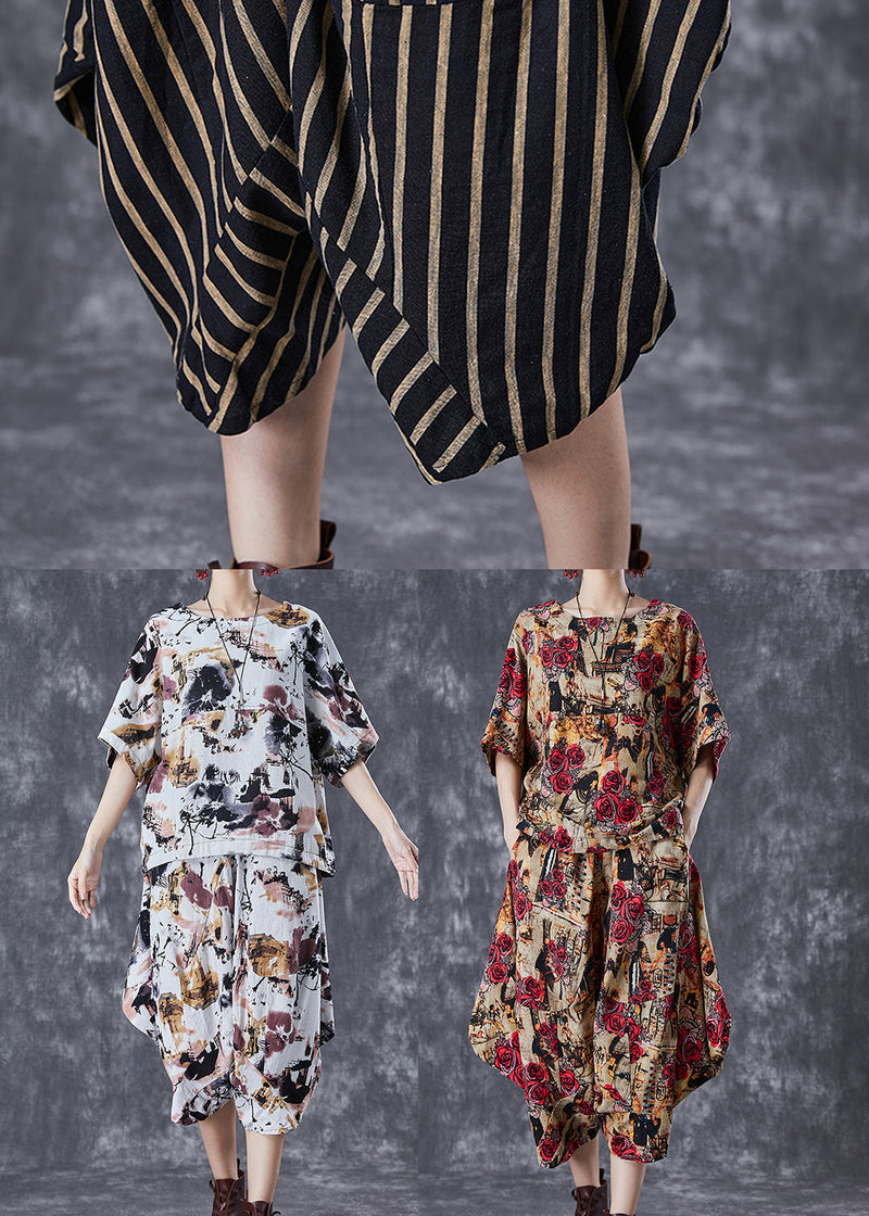 Black Oversized Striped Linen Sets 2 Pieces Summer