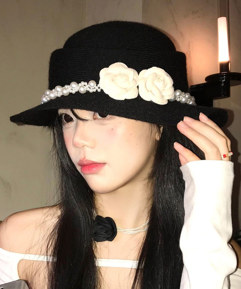 Black Pearl Knit Cloche Hat