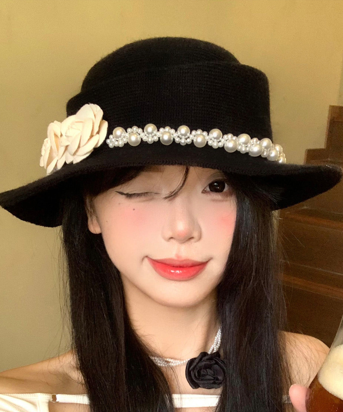 Black Pearl Knit Cloche Hat