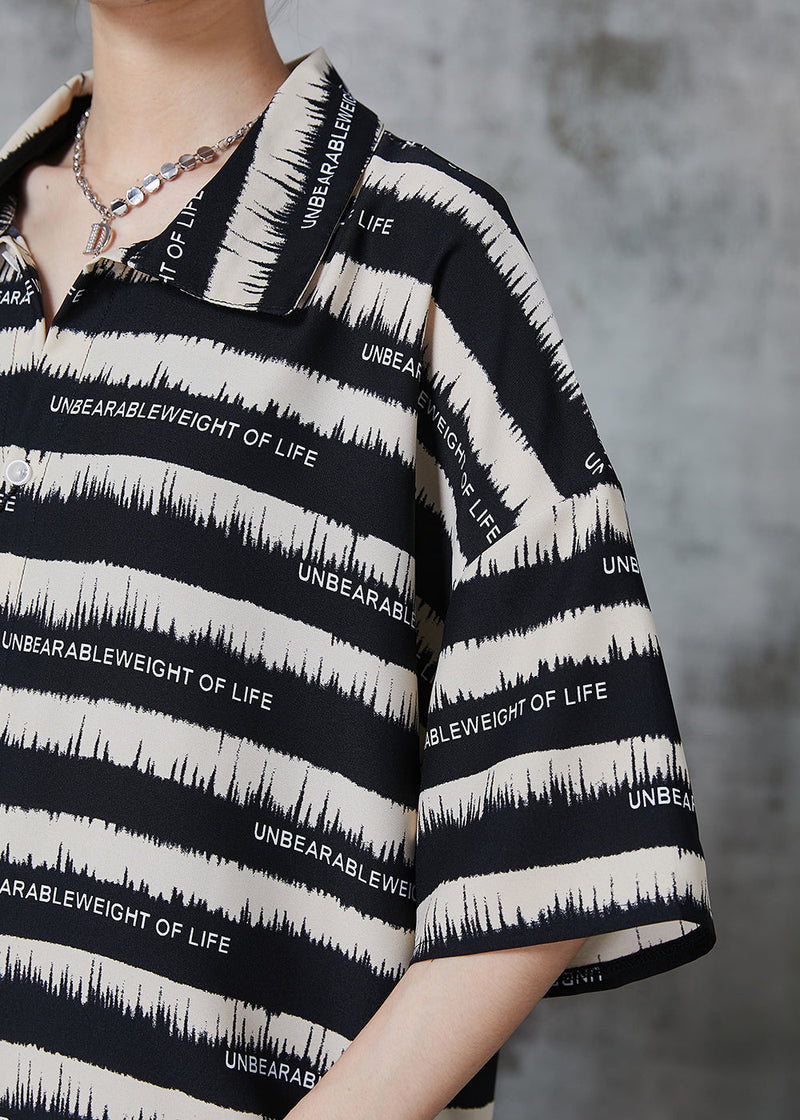 Black Striped Chiffon Shirt Dress Summer