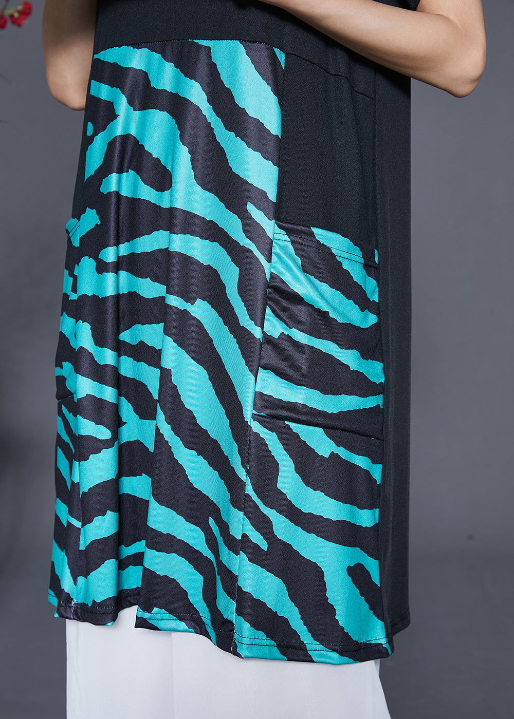 Black Striped Patchwork Pockets Cotton Maxi Dresses Summer