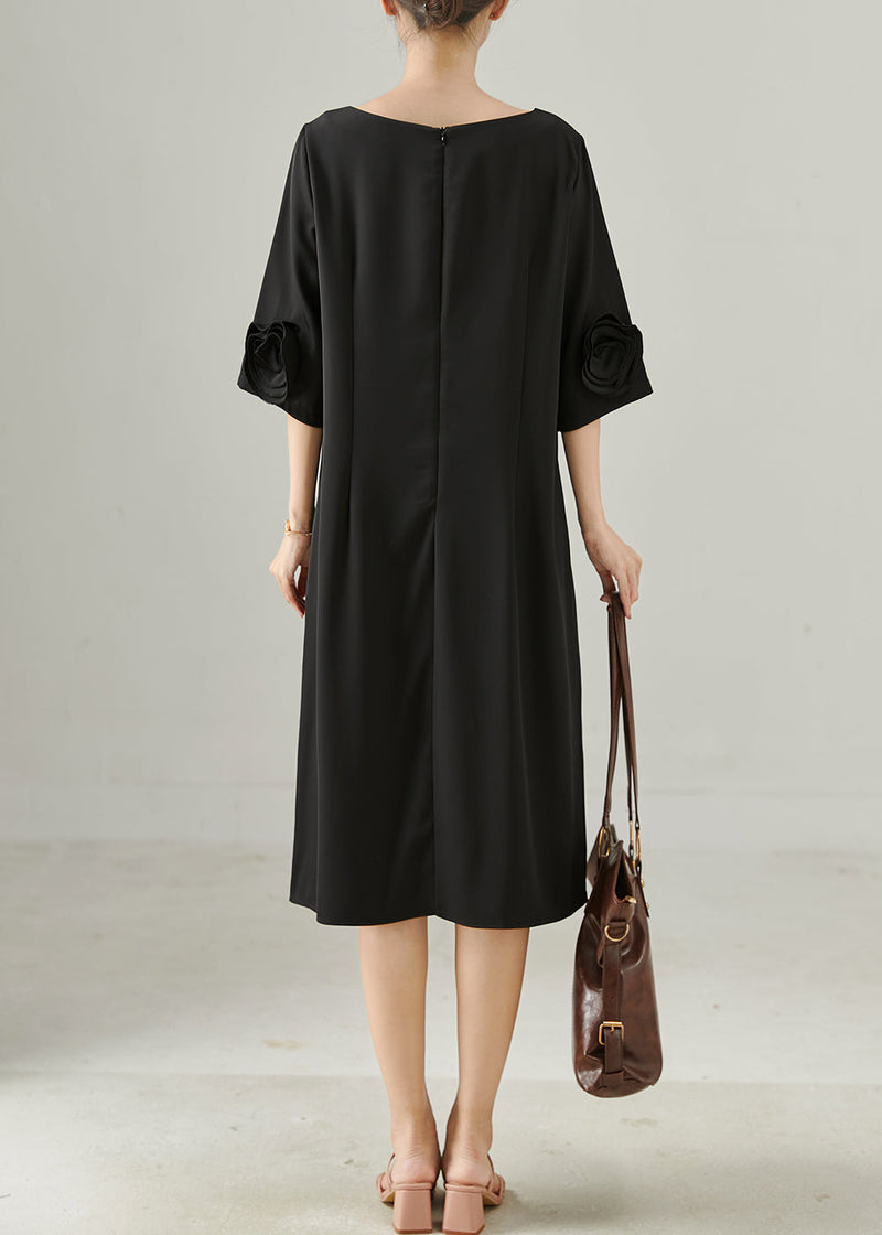Black Three-dimensional Chiffon Dress Half Sleeve