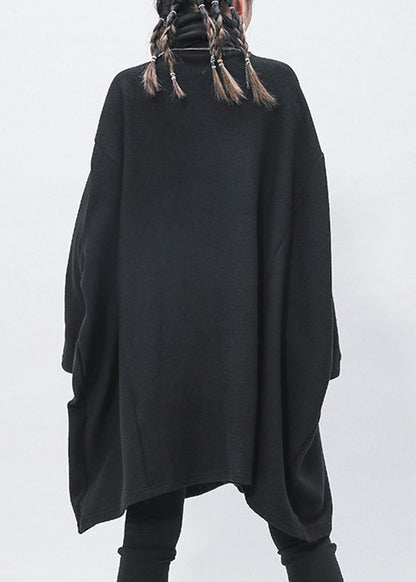 Black Turtleneck Patchwork Knit Sweaters Long Sleeve