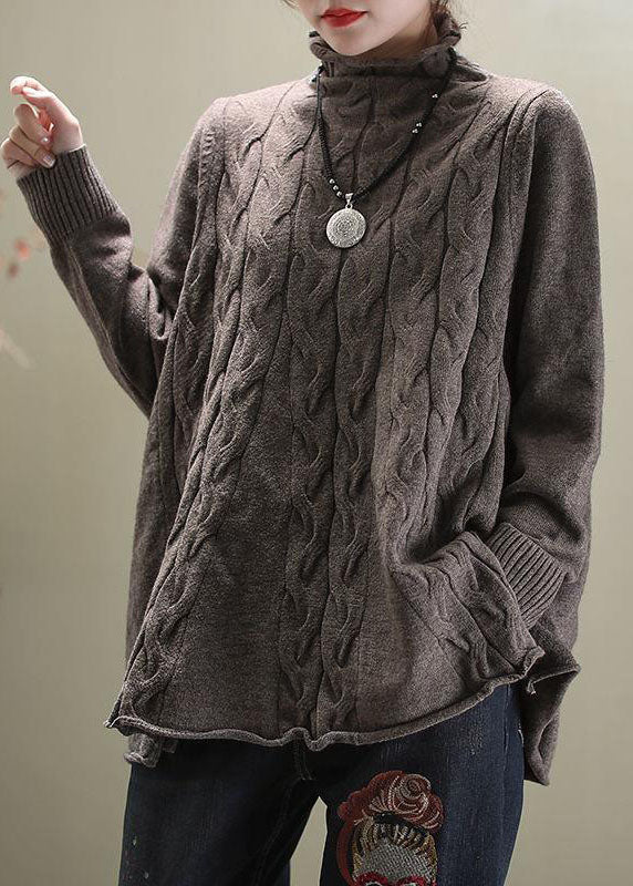 Black Turtleneck Side Open Fall Knit Sweater