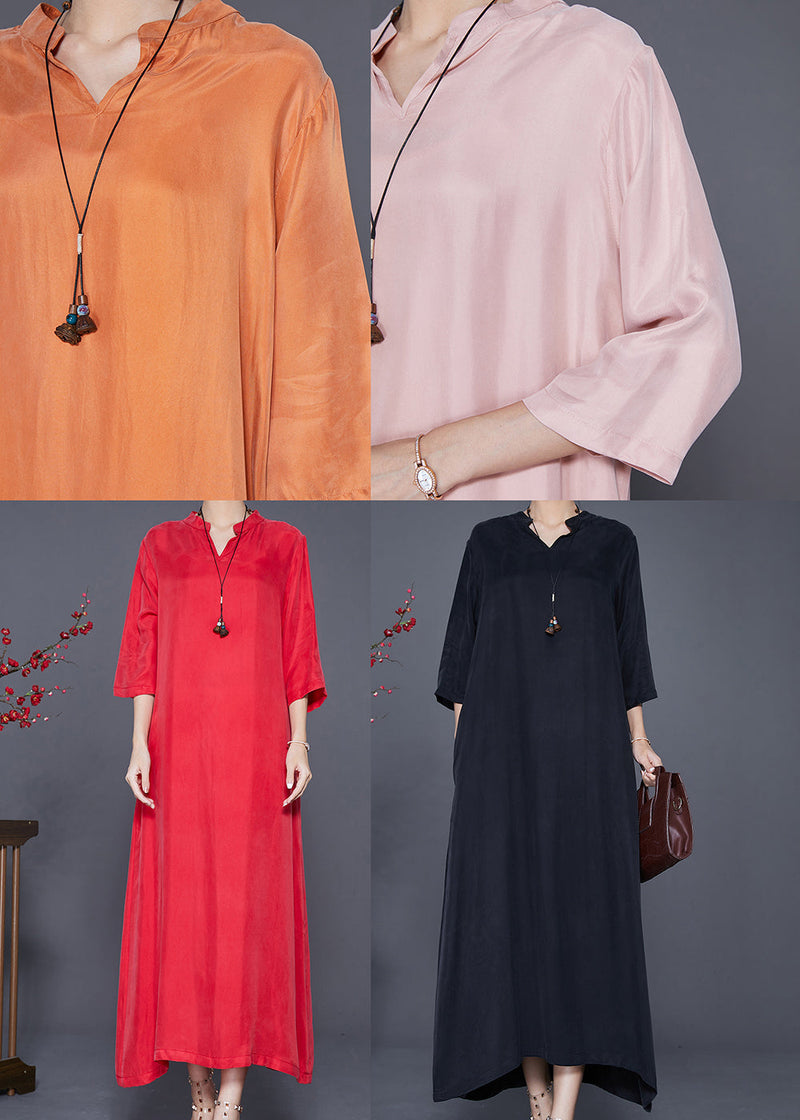 Black V Neck Side Open Silk Dresses Bracelet Sleeve