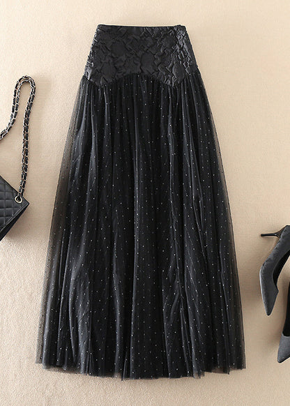 Black Zip Up Patchwork Tulle Skirts Spring