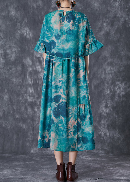 Blackish Green Tie Dye Wrinkled Cotton Dress Summer
