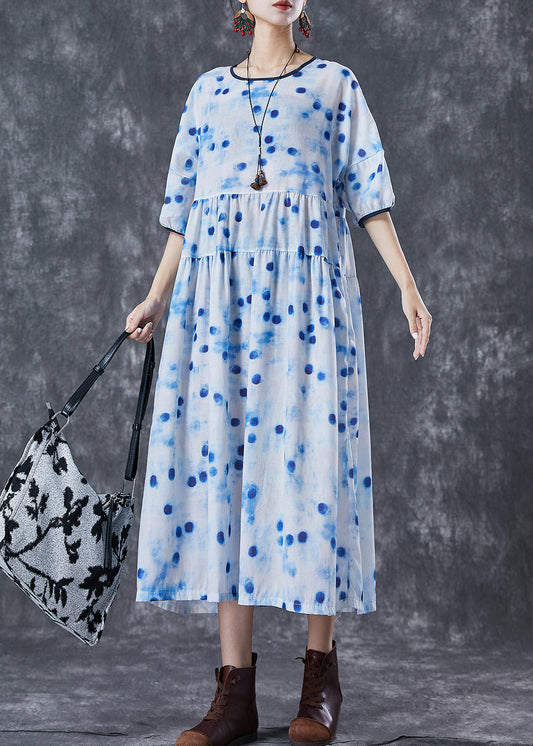 Blue Dot Oversized Patchwork Linen Maxi Dresses Summer