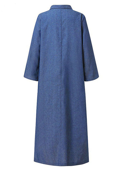Blue Peter Pan Collar Patchwork Long Denim Dress Long Sleeve