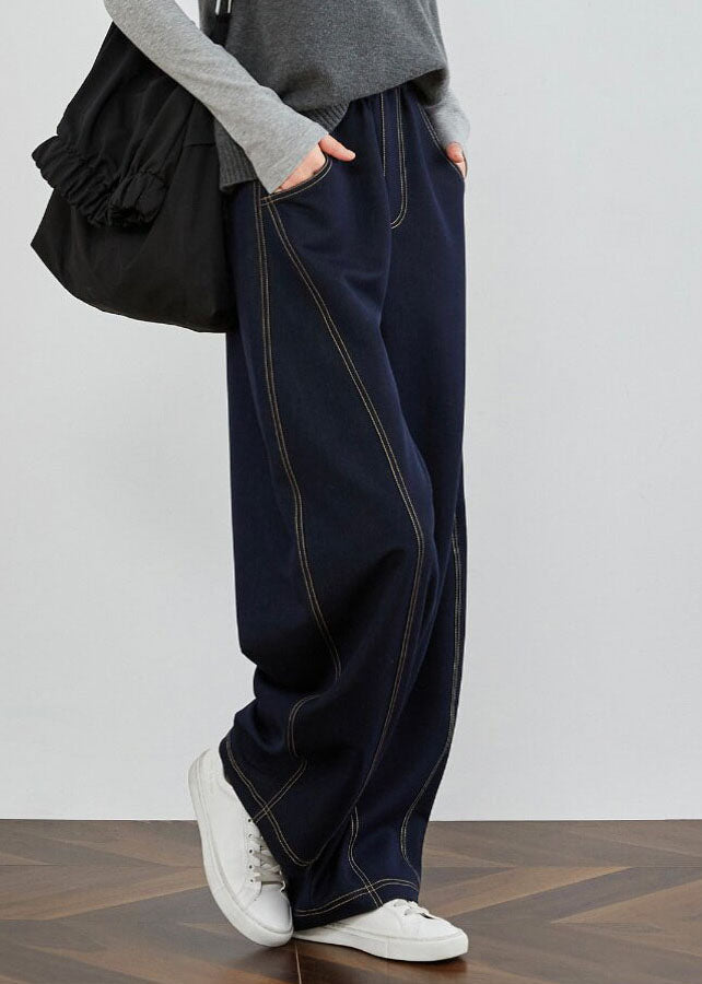 Blue Pockets Patchwork Denim Pants Spring