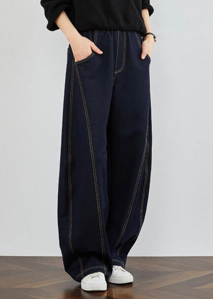 Blue Pockets Patchwork Denim Pants Spring