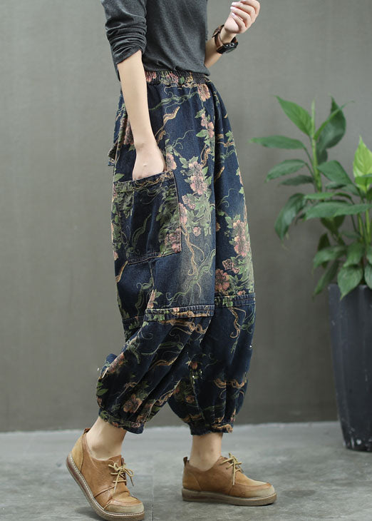 Blue Print Denim Lantern Trousers Spring