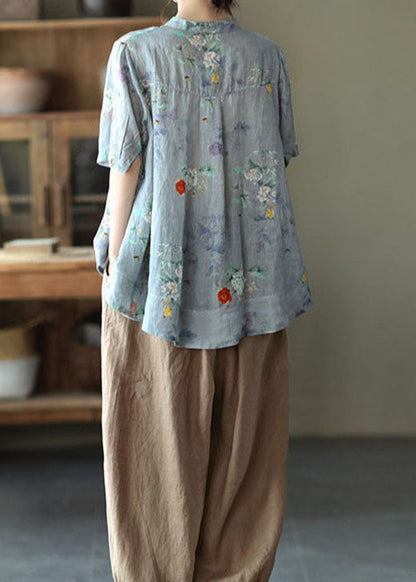 Colorful Hearts Stand Collar Print Tops Half Sleeve