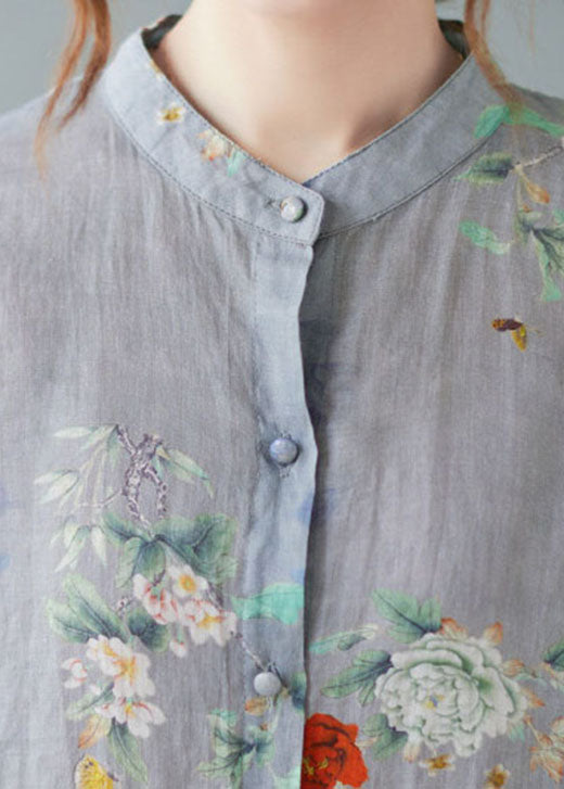 Colorful Geometry Stand Collar Print Tops Half Sleeve