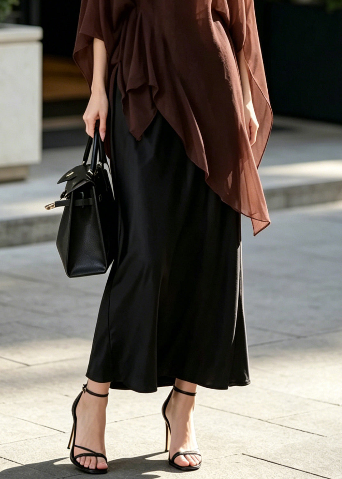 Brown Oversized Draping Chiffon Two Pieces Set Summer
