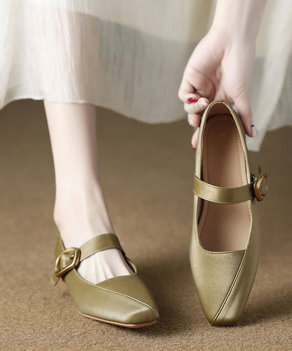 Buckle Strap Splicing Flats Brown Faux Leather