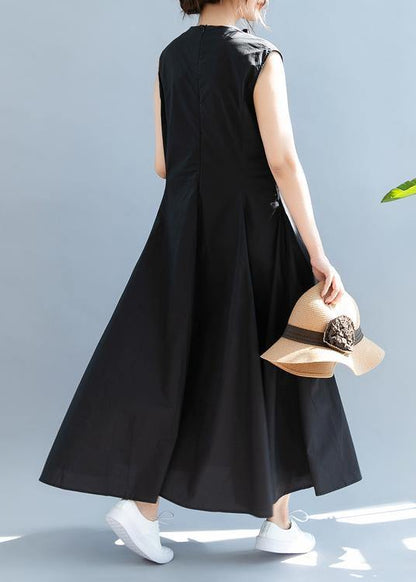 Cinched Cotton Summer Clothes Black Maxi Dress