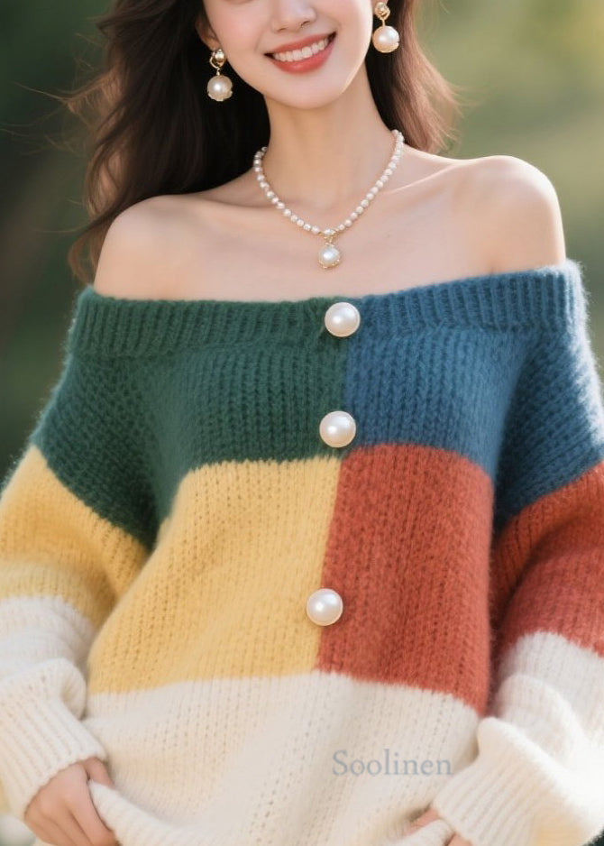 Colorblock Nail Bead Knit Sweater Tops Fall