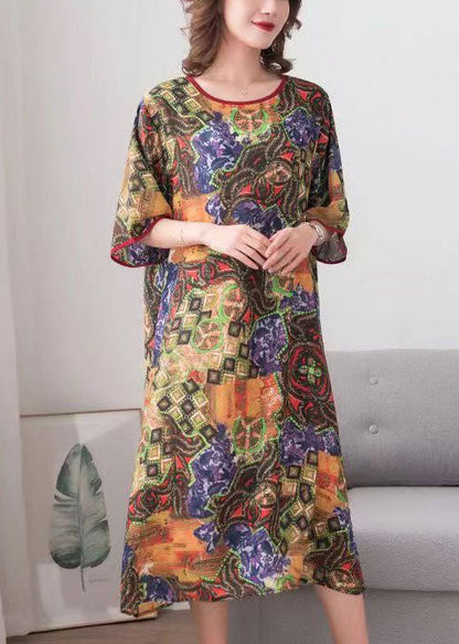 Colorblock O Neck Print Patchwork Chiffon Dress Summer