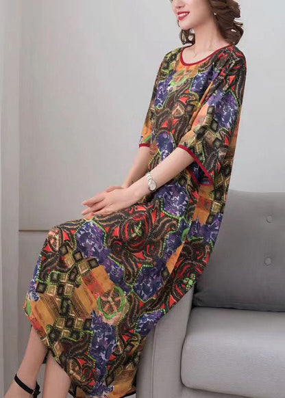 Colorblock O Neck Print Patchwork Chiffon Dress Summer