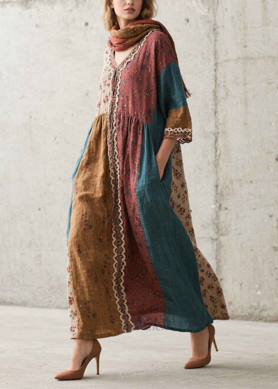Colorblock Oversized Patchwork Print Cotton Dresses Summer