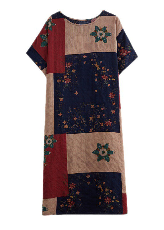Colorblock Print Maxi Dresses Short Sleeve