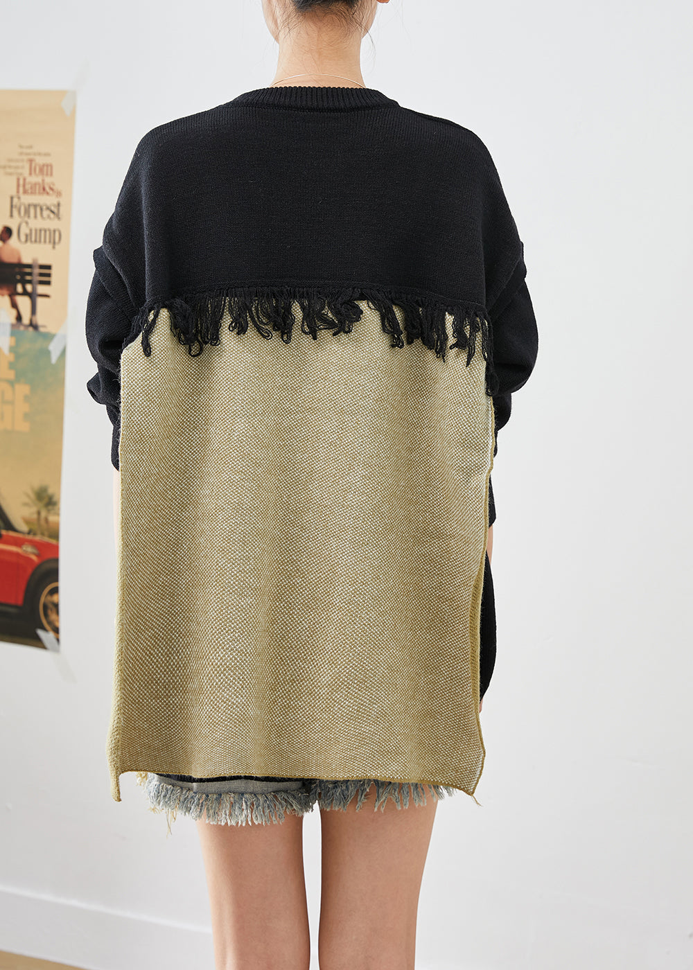 Colorblock Tasseled Patchwork Knitted Tops Fall