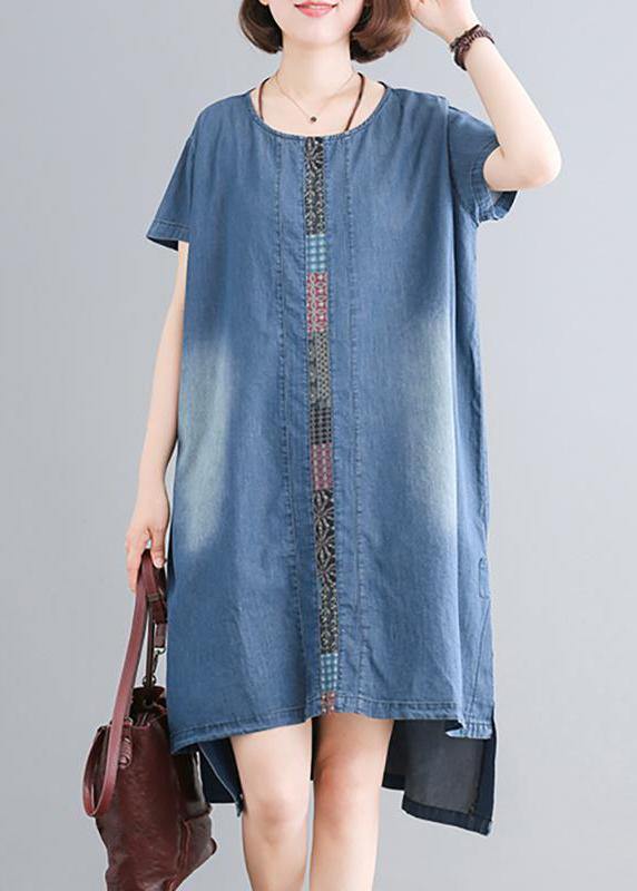 Cotton Clothes Indian Spliced Pockets Denim Dress