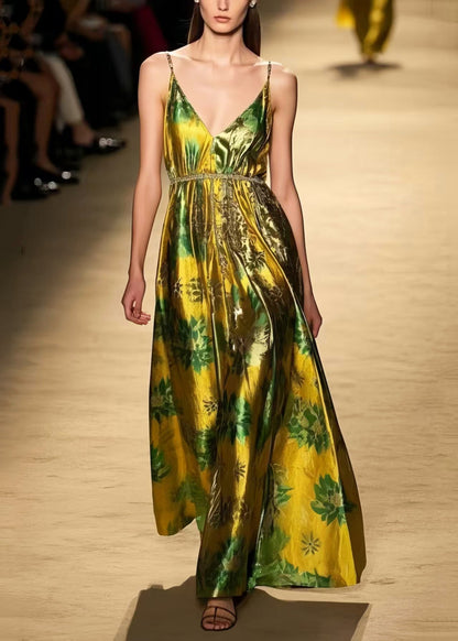 Fluorescent Green Print Silk Vestidos Dress Summer