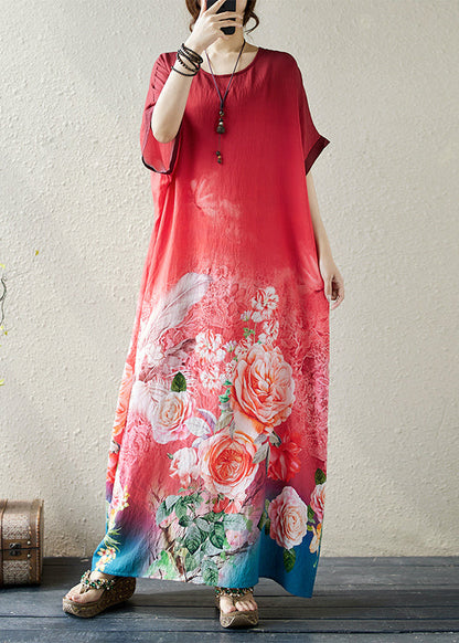 Gradient Red Oversized Print Holiday Dress Summer