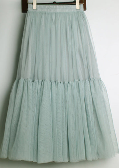 Green Cinched Wrinkled Tulle Skirts Spring
