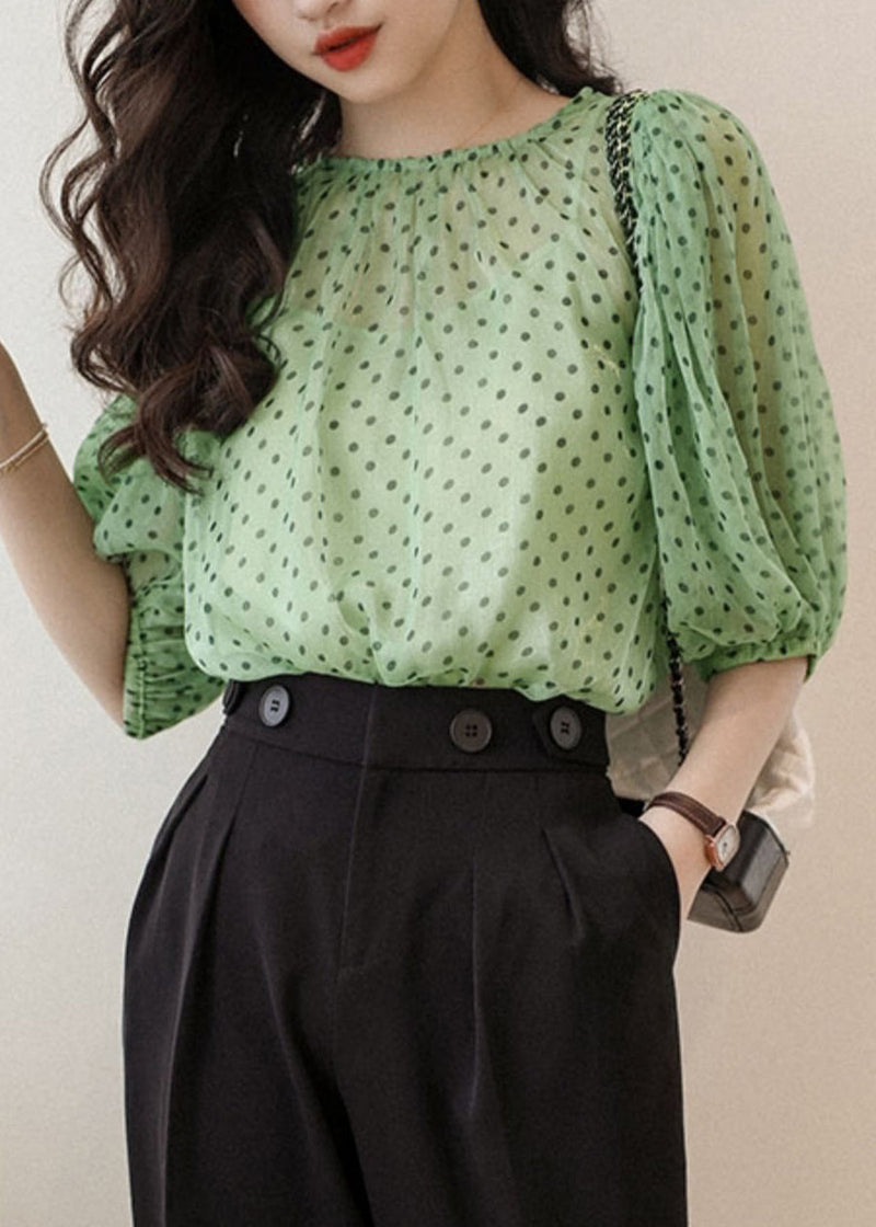 Green O Neck Print Chiffon Two Pieces Set Half Sleeve