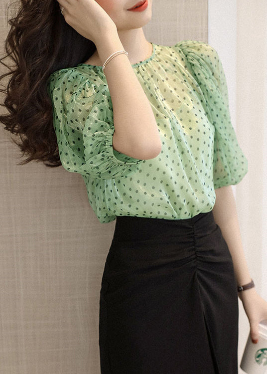 Green O Neck Print Chiffon Two Pieces Set Half Sleeve