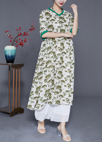 Green Print Exra Large Hem Linen Dresses Summer