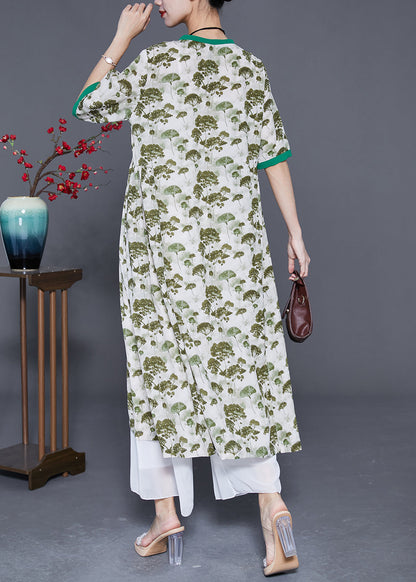 Green Print Exra Large Hem Linen Dresses Summer