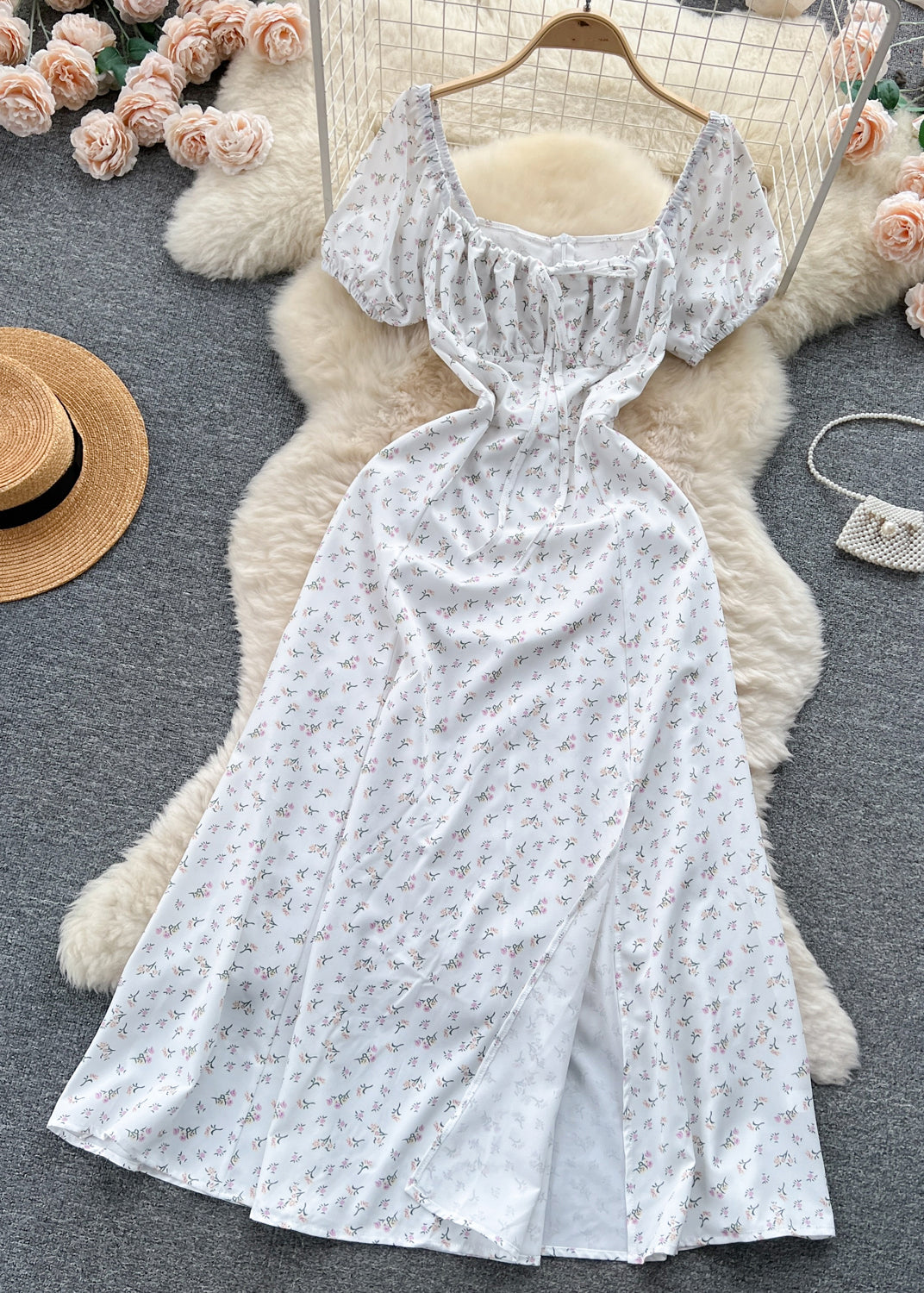 Green Print Lace Up Cotton Dresses Summer