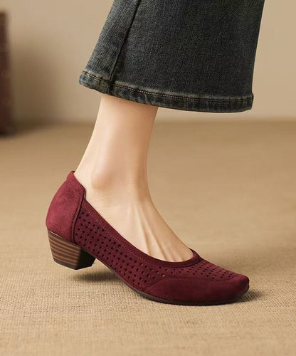 Grey Hollow Out Splicing Suede Chunky Shoes
