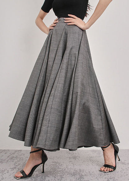 Italian Grey Patchwork Pleated Skirts Spring