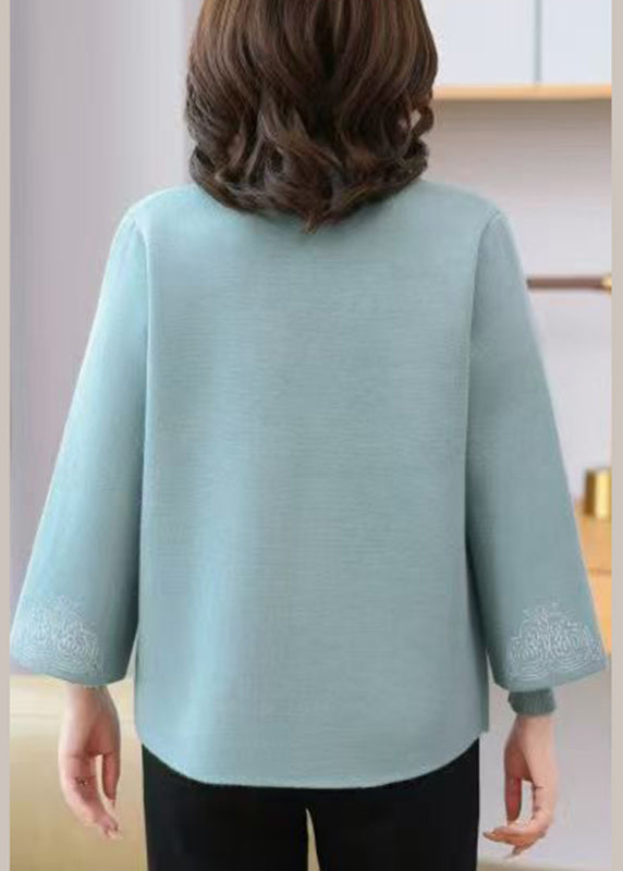 Light Blue V Neck Print Tassel Cotton Knit Cardigans and Sweaters Two Pieces Set Spring