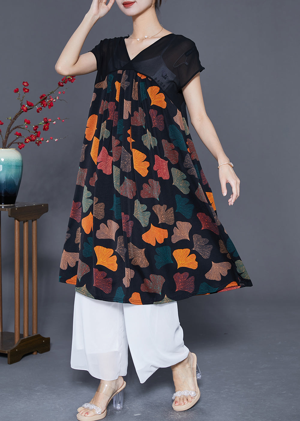 Multi Petalprint Chiffon Long Dresses Summer