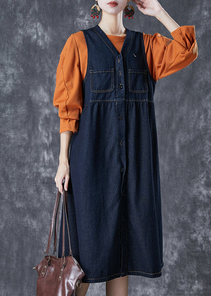 Navy Denim Dress and Shirt 2 Piece Outfit Spring